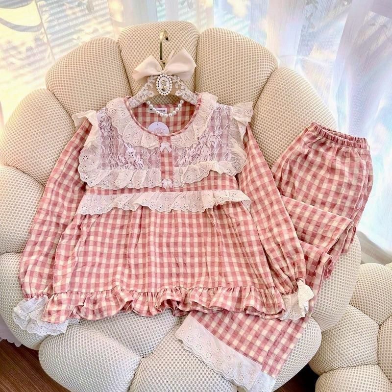 M10 Bộ đồ tiểu thư cho nữ chất liệu đũi nhung mềm, phối ren bèo xinh xắn, mặc nhà hay ra ngoài đều được, hàng thiết kế đặt riêng, có size, PHỐI REN LƯỚI, mặc được thời tiết bốn mùa M10