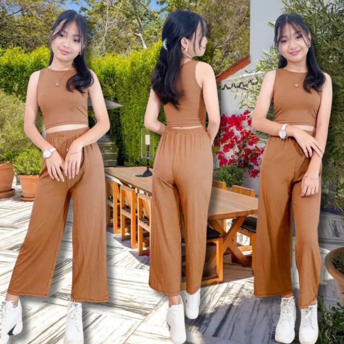 Good Attire coords for teens 8-13 yrs old korean style knitted Sleeveless top w/pants for 8-13 yrs old#A127 terno  kids girl