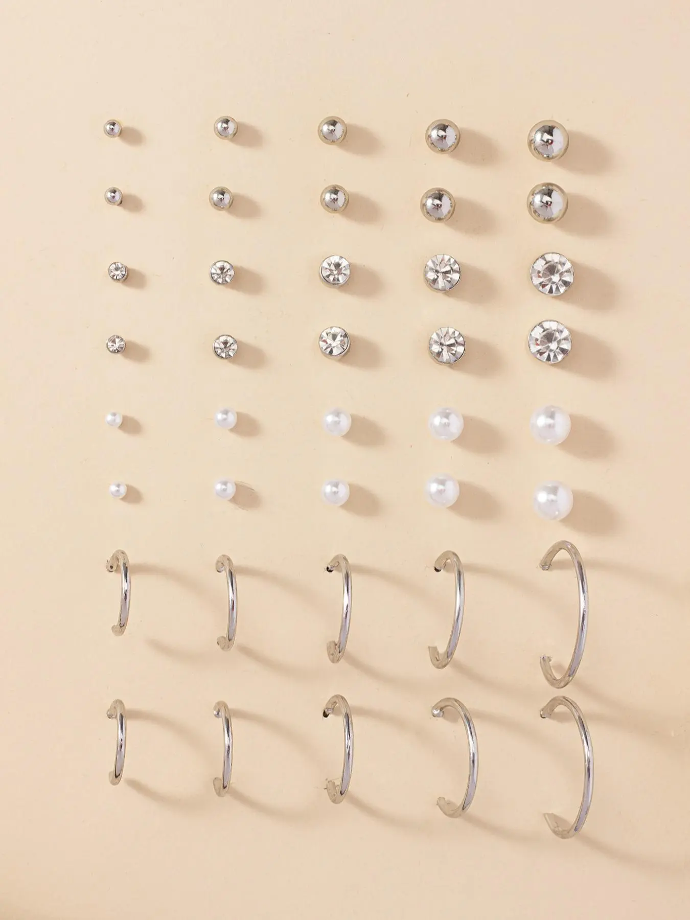 20 Pairs Minimalist Faux Pearl, Letter C & Geometric Design Stud Earrings Set, Simple Plain Faux Pearl Stud Earrings Set, Fashion Ear Jewelry For Women & Girls