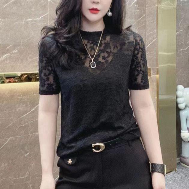 Product Introduction of Áo Sơ Mi Ren, Dành Cho Nữ, Áo Thun Ngắn Tay, Thời Trang, Jacquard Siêu Trong Suốt, Dệt Kim Mỏng, Thích Hợp Cho Mùa Hè Top Shirt 1