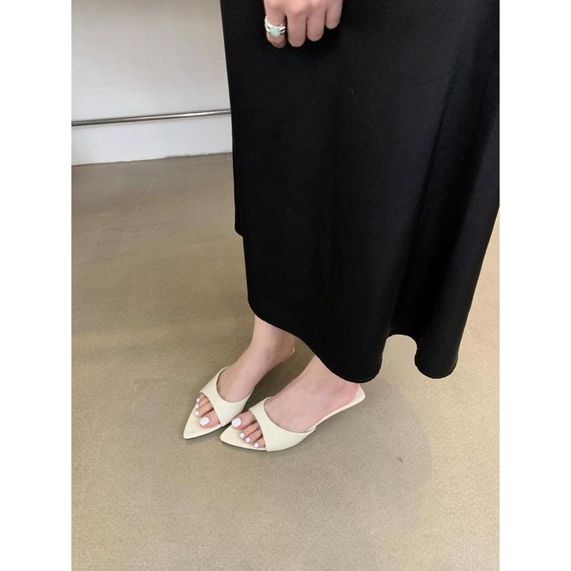 Dép guốc nữ mũi NHỌN quai NGANG cao gót 5 cm DéP Shoes đế thấp mid heels giày 4 phân