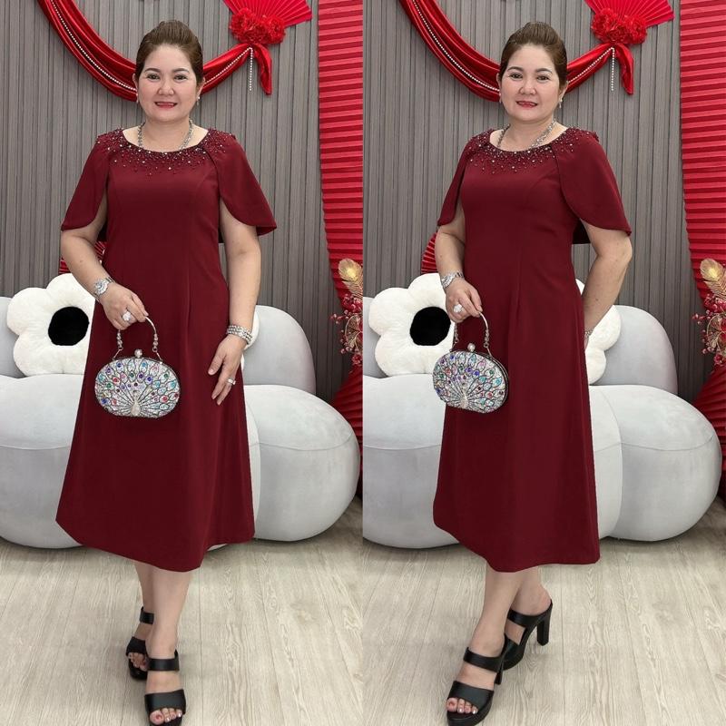 MIN SHOP - Váy Xoè Trung Niên Dự Tiệc Hàng Thiết Kế Tay Cánh Sen Choàng Vai Dành Cho Mấy Chị Em yêu thích sự trẻ trung mới lạ sang trọng phù hợp làm sui, đi tiệc cưới