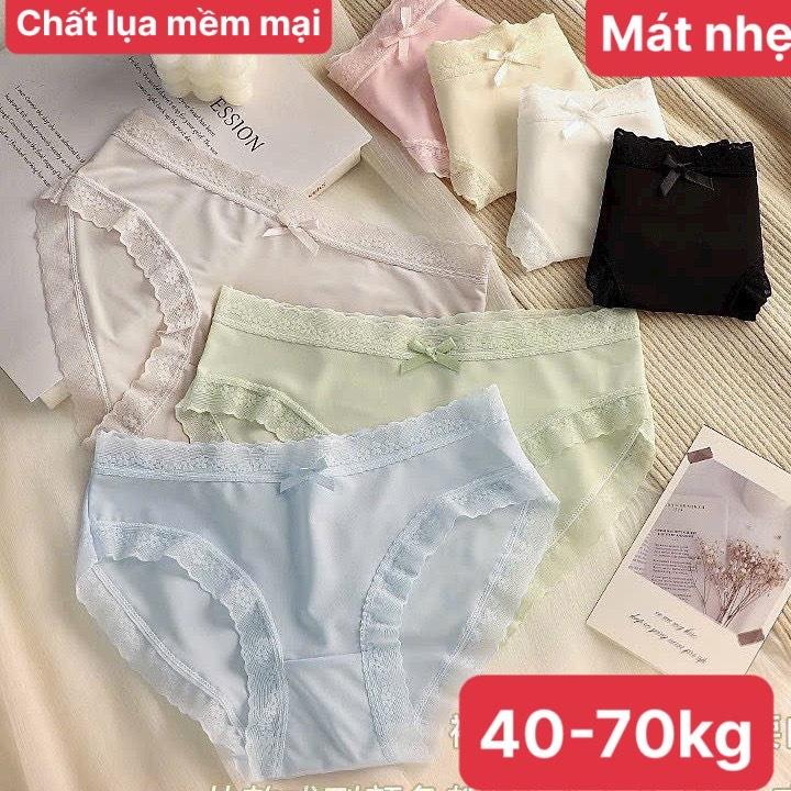 SÉT 10 quần lót nữ Q888 su lụa diều hòa mềm mịn phói ren mềm mại mặc mát nhẹ thoải mái 38- 70kg Nhung Kem