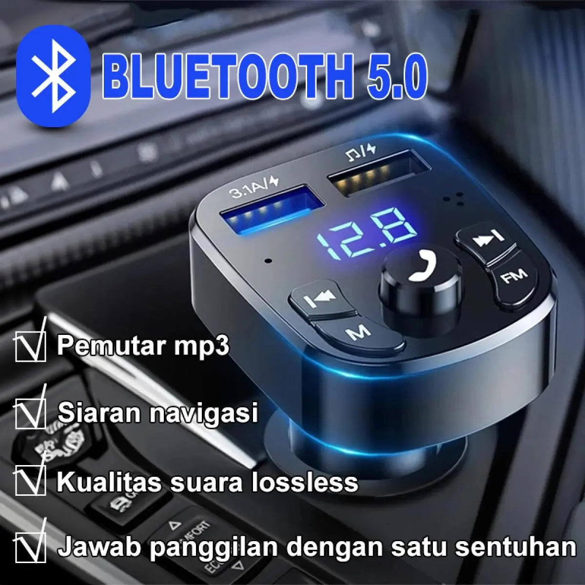 [COD] Bluetooth Car Charger FM Transmitter MP3 Player Bluetooth Charger Mobil car Klakson Motorcycle Led Ponsel Kabel Pengisi