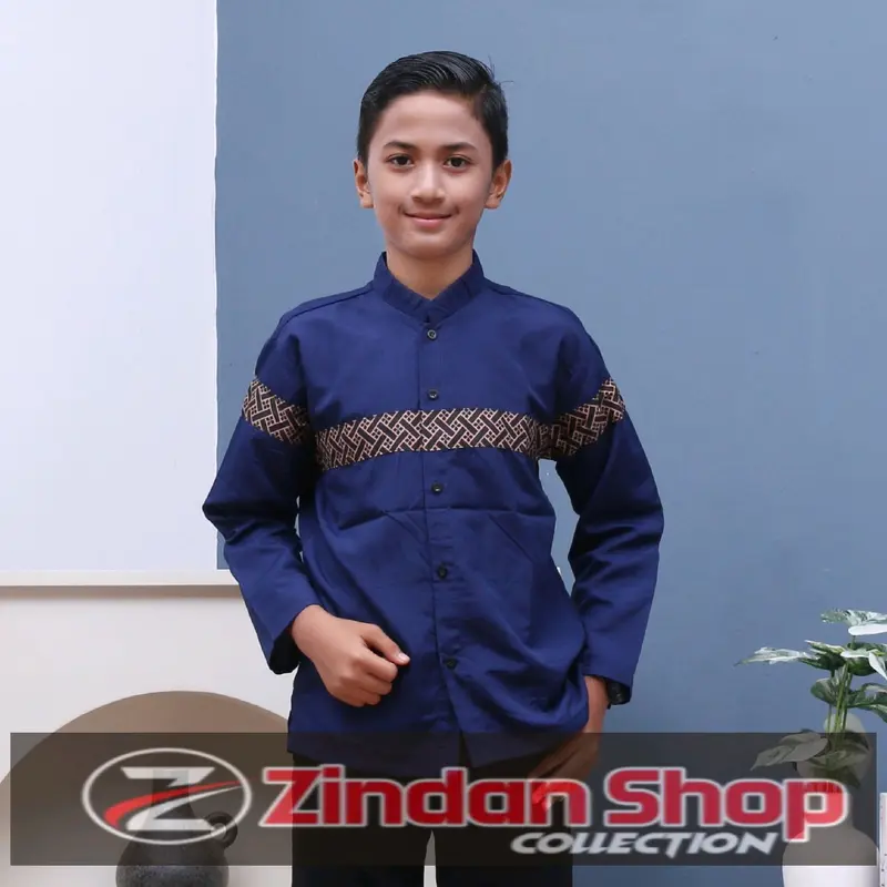 Paket Hemat 70 Ribu Dapat 3 Pcs Baju Koko Anak Laki-laki Atasan Polos Kombinasi Setrip Batik Katun Muslim Panjang Setelan Motif Peci Pendek Nyaman Navy Kurta Dewasa 3