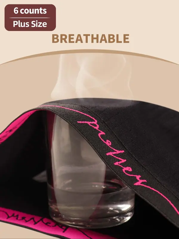 【Plus Size】 Letter Tape Mid Waist Panty, Regular Fit Soft Comfy Breathable Knicker for Daily Wear, Curvy Women's Underwear for All Seasons, Womenswear 4