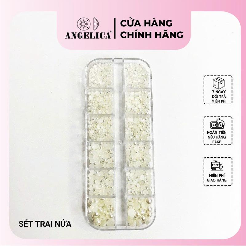 Khay Đá Nửa Viên Ngọc Trai, Trai Nửa Đính Đá Nails, Sét Phụ Kiện Ngọc Trai Nửa Mix Size, Phụ Kiện Làm Nail Cao Cấp Chính Hãng ANGELICA STN Sơn Gel