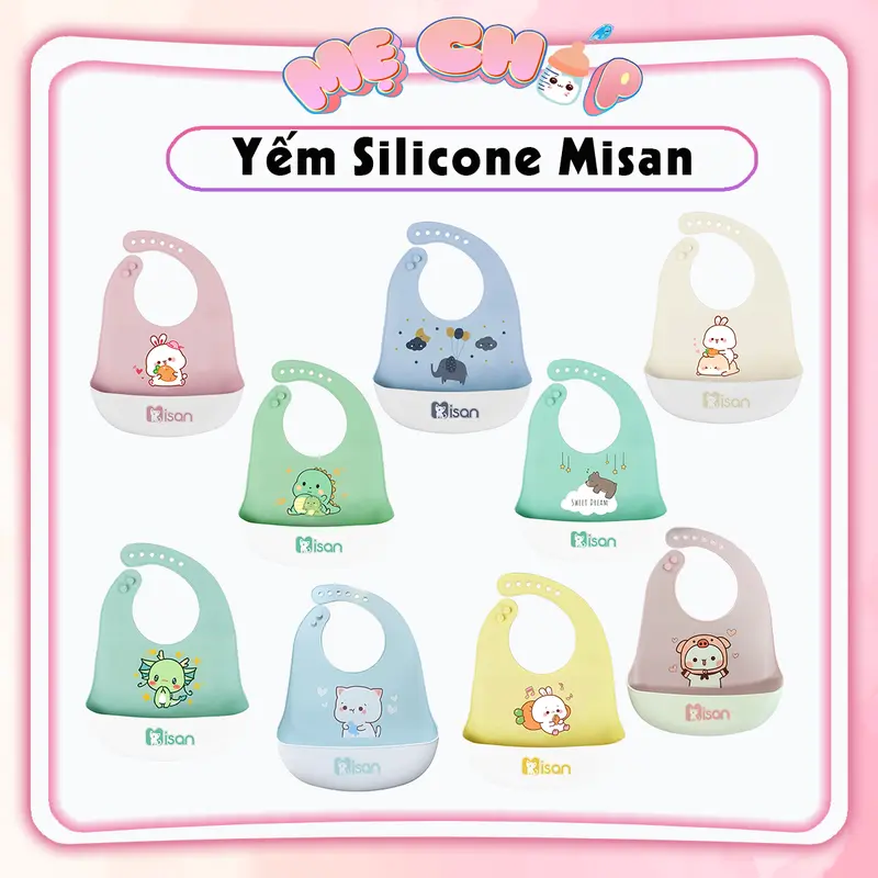 Yếm Ăn Dặm Silicone Misan Mềm, Nhẹ Cao cấp có máng hứng nhiều hình, mẫu mã đa dạng 1