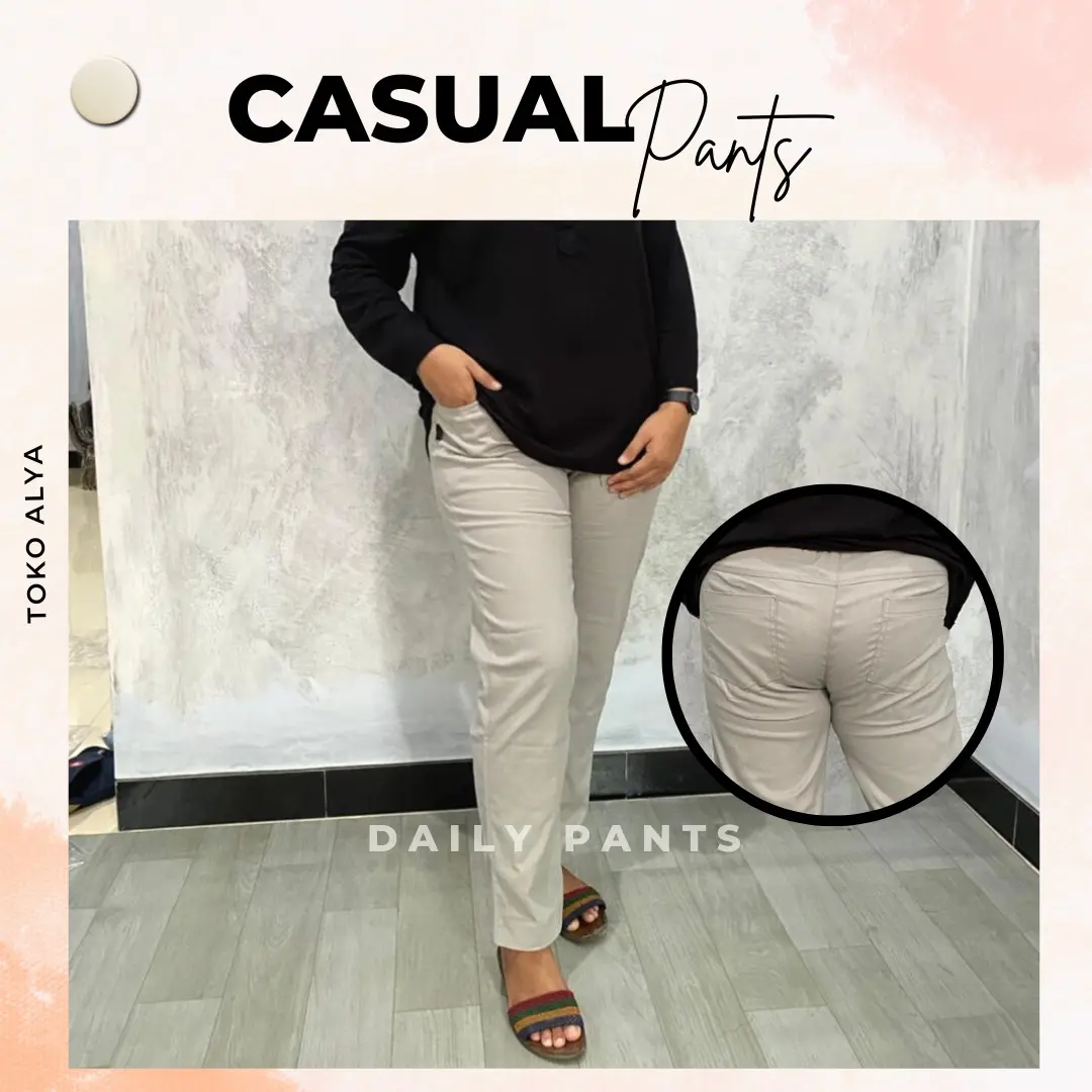 SALE ( LIVE ) Celana Basic Wanita Full pinggang Karet Saku Casual & Formal All Size Standar