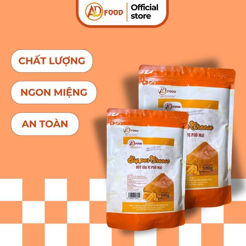 500g Bột phô mai Supper Cheese ADFOOD - màu vàng, đậm vị mặn ngọt, dùng để lắc khoai tây chiên, gà rán, bắp rang bơ, pha chế cùng nước sốt hoặc rắc trực tiếp lên món ăn đã chế biến....