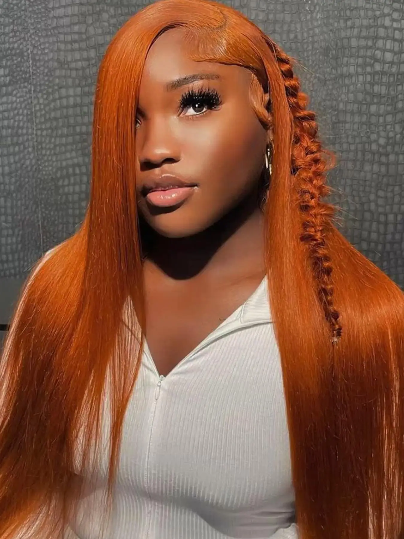 28 Inch Orange Long Layered Straight Wigs for Women, 2024 New Style Glueless Synthetic Lace Front Wigs, Natural Looking Wig for Party Photography, Wigs Ready To Wear