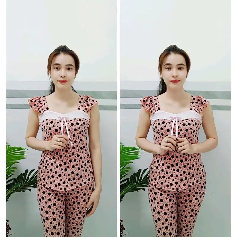 Mã 004 thun aty tơ đồ bộ thiết kế vải đẹp, quần dài ống ôm, áo tay cánh tiên phối màu Nữ Women 4