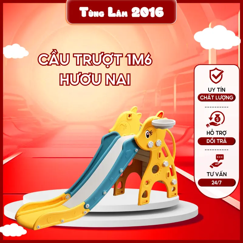 Cầu trượt hình thú cho bé dài 1m6 đủ hình đủ màu cho bé (có bóng rổ) Đồ Chơi 0