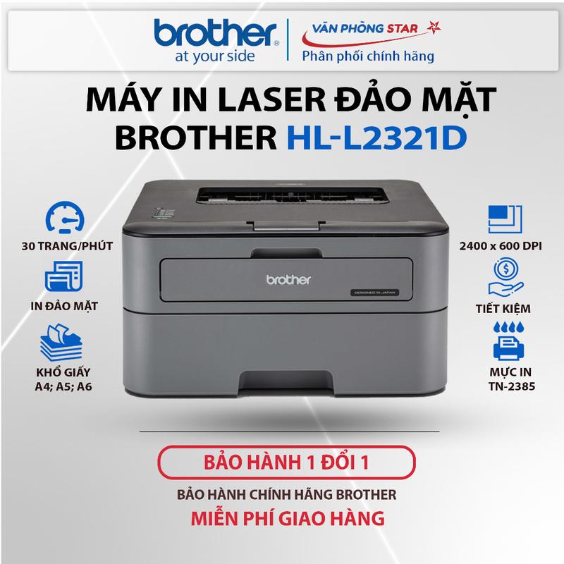 Brother Máy In Laser Đảo Mặt HL-L2321D Độ Phân Giải 2400x600 Tốc Độ In 30 Trang Phút In 2 Mặt Tự Động Kết Nối USB 2.0 Hỗ Trợ Windows & Mac OS Chính Hãng
