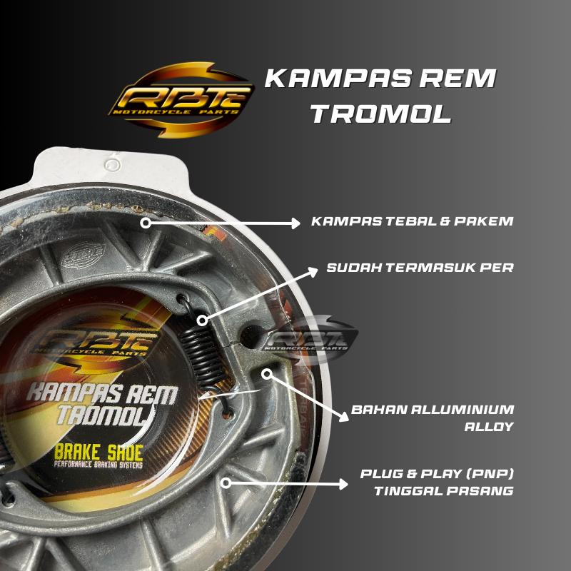KAMPAS REM BELAKANG TROMOL PIRODO ASTREA GRAND LEGENDA WIN PRIMA GL100 KARISMA SUPRA FIT X 100 125 BLADE 110 REVO ABSOLUTE 1