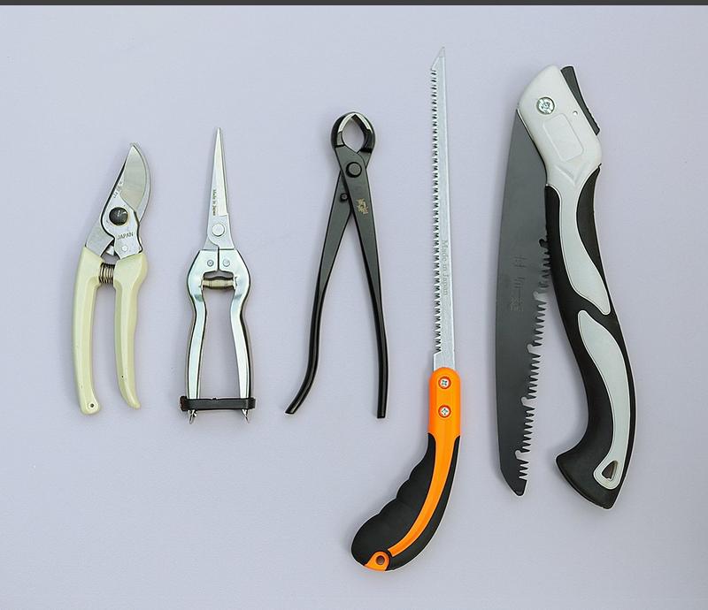 Bộ 5 Dụng Cụ Nâng cao Làm Vườn Cây Cảnh Bonsai Phiêu Du (Cạp tròn đen, Kéo Tỉa Trắng SK51, Kéo Cắt Cành, Cưa Lách, Cưa To Gập)