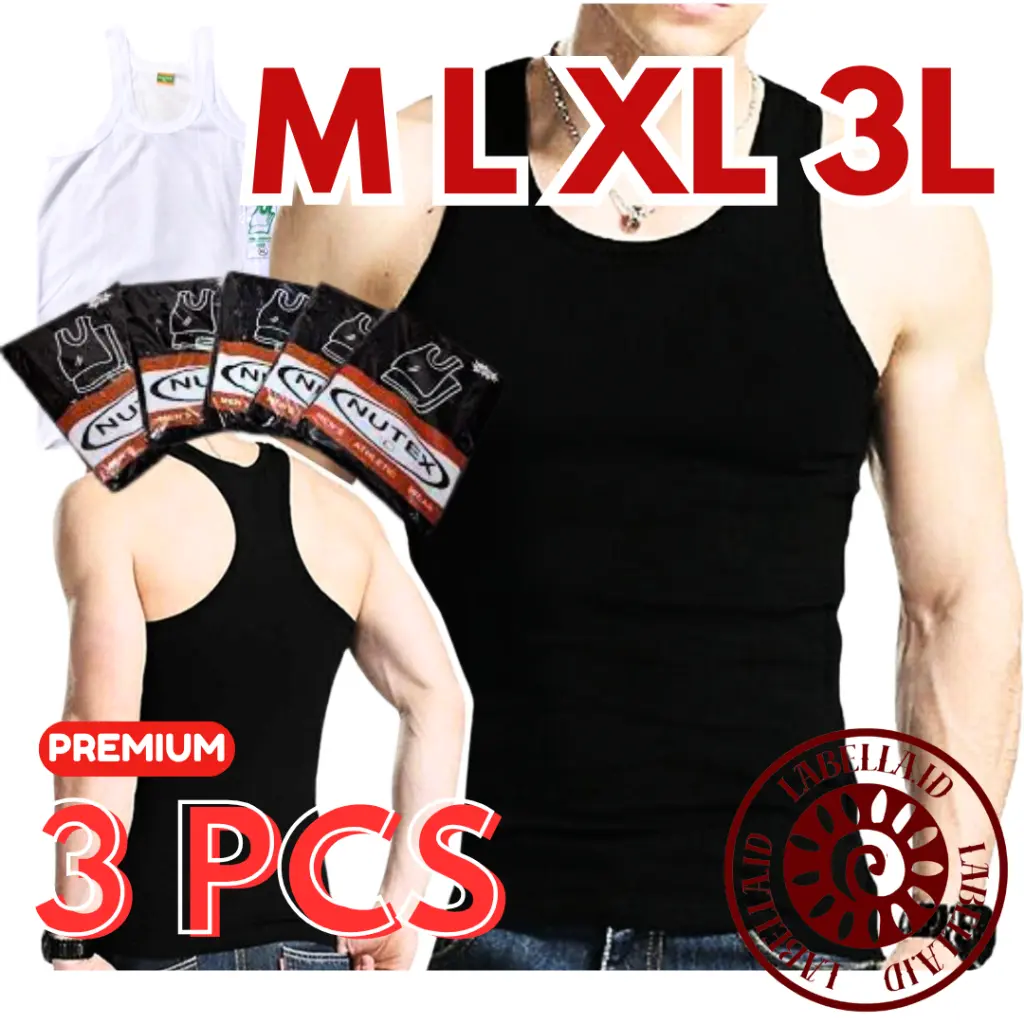TERMURAH 3 Pcs Kaos Dalam Pria Style / Singlet Pria Dewasa Putih Hitam Polos / Tanktop Pria Murah Miatex Nutex LABELLAID