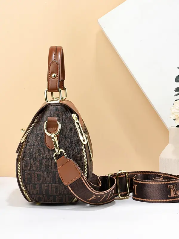Women's Fashionable Letter Pattern Pu Leather Handbag, Zipper Crossbody Bag, Casual Trendy Versatile Daily Commuting Bag for Women 5