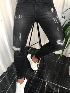 Men's Solid Color Ripped Jeans, Casual Comfy Denim Pants for Daily Wear, Fashion Men's Bottoms for All Seasons, Cotton