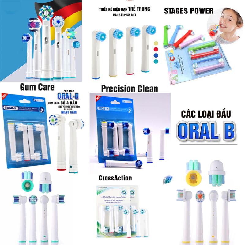 Set bộ 4 đầu bàn chải đánh răng điện cho máy Oral B thay thế, lông mềm  Minh House Trắng Răng