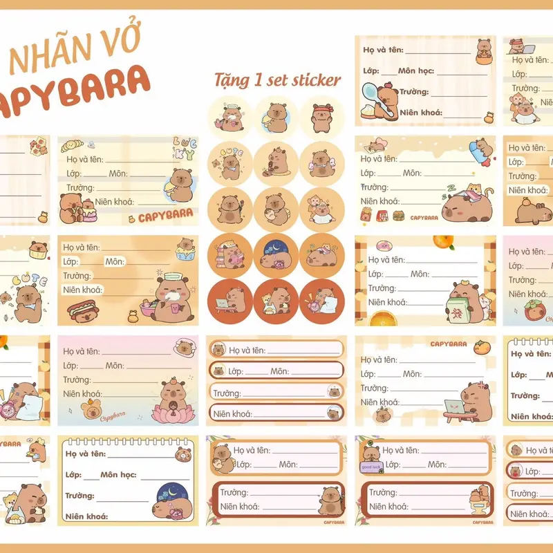 Set 24 nhãn vở Capybara -Labubu - Chiikawa- Maltese dễ thương xinh xắn 0