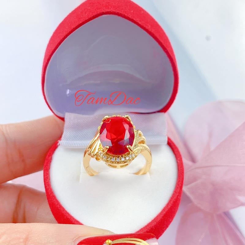 Nhẫn Đá  xaphia / Xanh Lá / Đỏ / trắng /  mạ vàng 24k Thời Trang Cho  phái nữ. 2