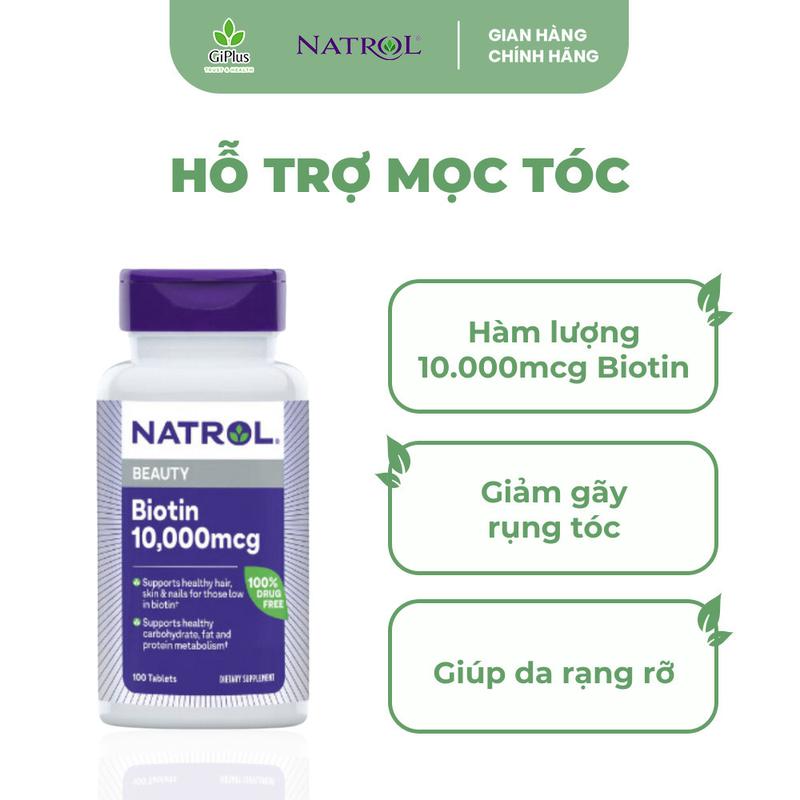 Viên Uống Hỗ Trợ Mọc Tóc, Móng Natrol Biotin 10,000mcg 100 Viên