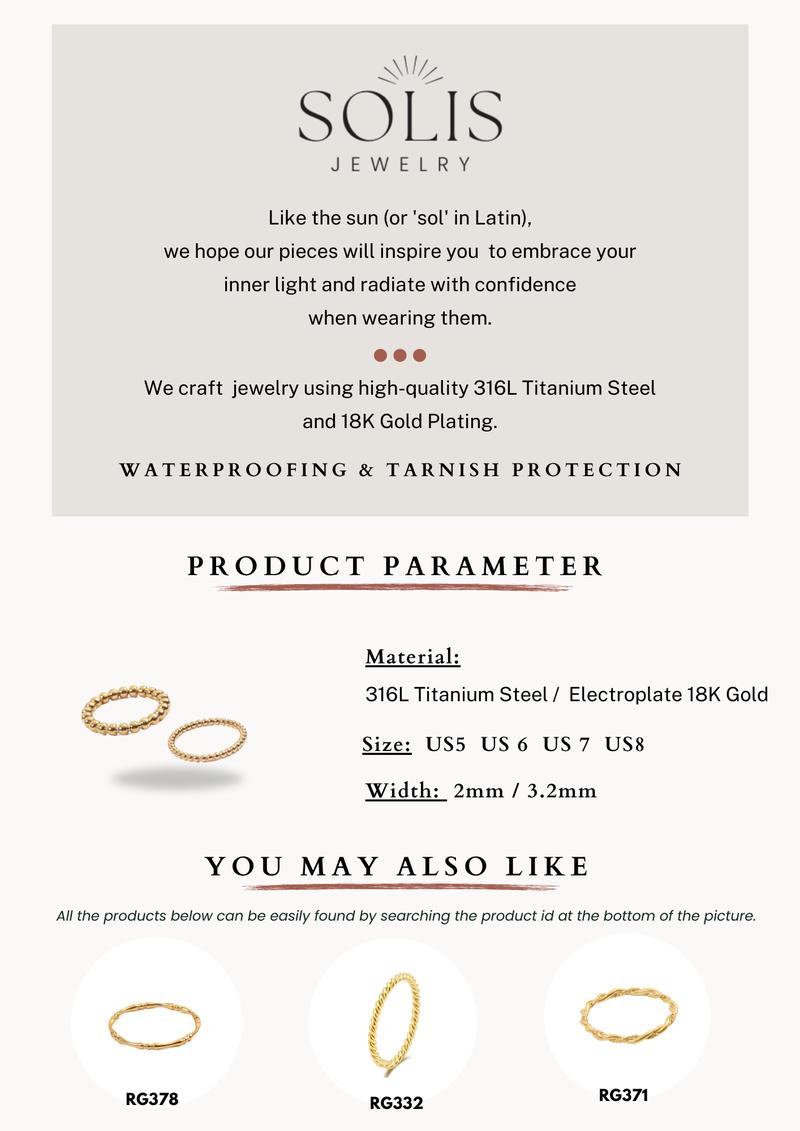 Product Introduction of Minimalist Beaded Gold Ring • Waterproof Non-Fade Tarnish •  316L Stainless Titanium Steel Basic Simple Fashion Rings For Women Men RG395 Solis Jewelry 0