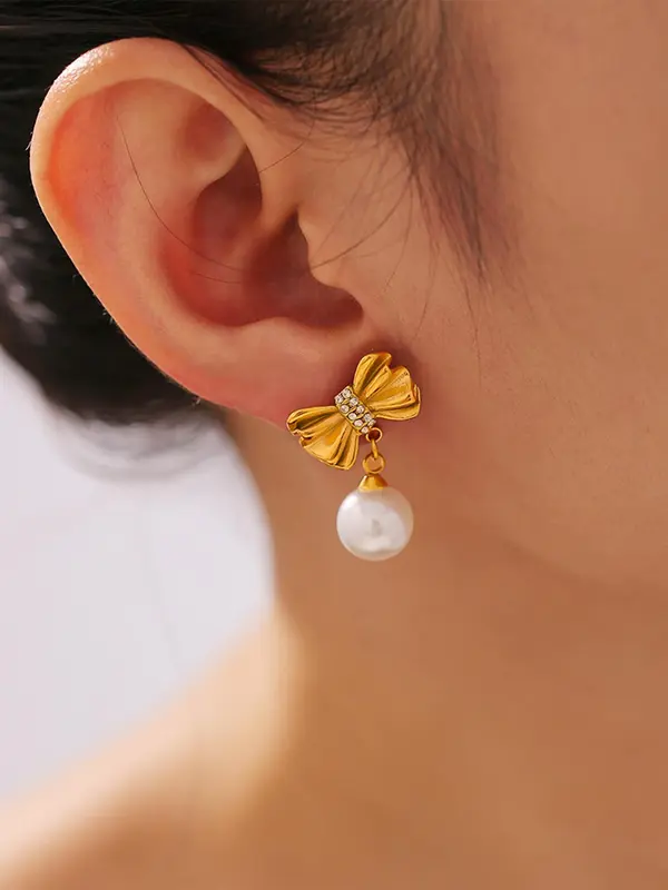 Faux Pearl & Rhinestone Decor Bow Design Dangle Earrings, Elegant Vintage Jewelry for Women, Trendy All-match & Exquisite Jewelry for Birthday Gift 7