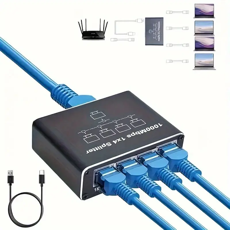 Ethernet Switch 1 to 4 High Speed RJ45 1000Mbps Network Switch Converter Ethernet Splitter for PC Laptop Router CCTV Set-top Boxes