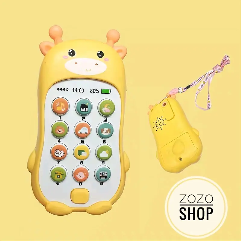 ( Kèm Pin ) Điện Thoại Đồ Chơi Cho Bé, Điện Thoại Đồ Chơi Có Đèn Và Nhạc Và Dây An Toàn Cho Bé, Giáo Dục Sớm Voi 0