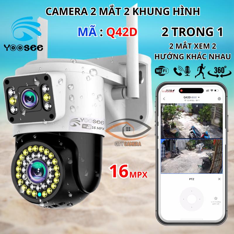 Camera Yoosee 2 mắt Q42D chất lượng 16MPX, combo kèm thẻ nhớ Bảo Hành 12 tháng camera yoosee yoosee  2 camera  360 góc siêu rộng ngoài trời câmera