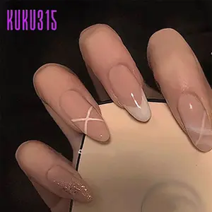 [Blush Pink] KUKU315 [24Pcs Full Size] Kuku Palsu Nails Art Dan Lem Kuku Palsu + Bonus Kit Lem Jelly Ultra Tipis & Bernapas - Bisa Dipakai Berulang Kuku Palsu Lepas Pasang