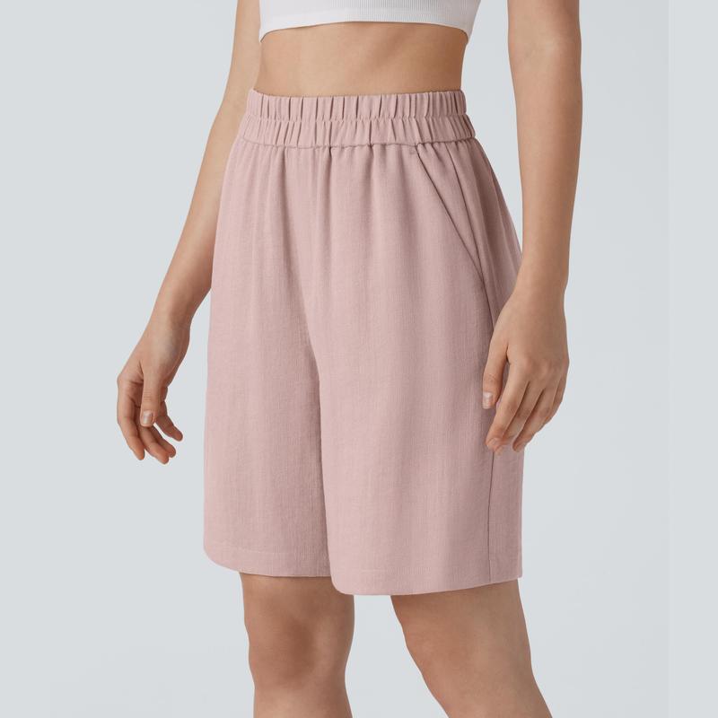 Halara High Waisted Side Pocket Casual Linen-Feel Bermuda Shorts 2
