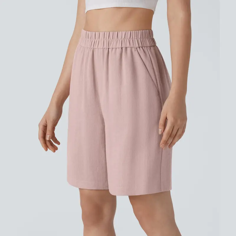 Halara High Waisted Side Pocket Casual Linen-Feel Bermuda Shorts 2