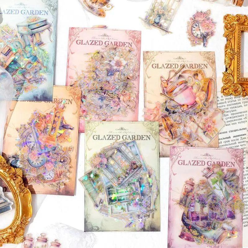 Flower & Shell & Book Pattern Sticker, 1 Set 6 Style Waterproof Self Adhesive Decorative Sticker, DIY Decal for Water Bottle & Laptop & Phone Case