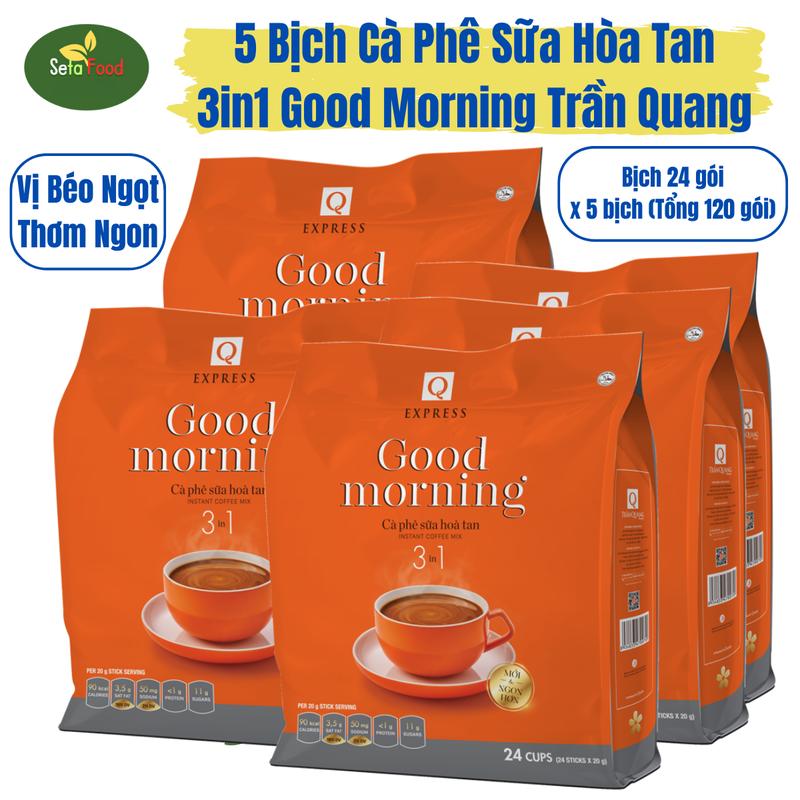 5 Bịch Cà Phê Sữa Hòa Tan 3in1 Good Morning Trần Quang 24 gói (Tổng 120 gói) Coffee Vị Chua cf 1 milk