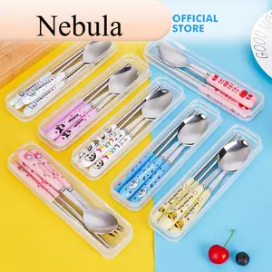 Alat Makan Set H937 Sendok Garpu Sumpit Stainless Steel Peralatan Makan Plus Box Karakter Anak Sanrio