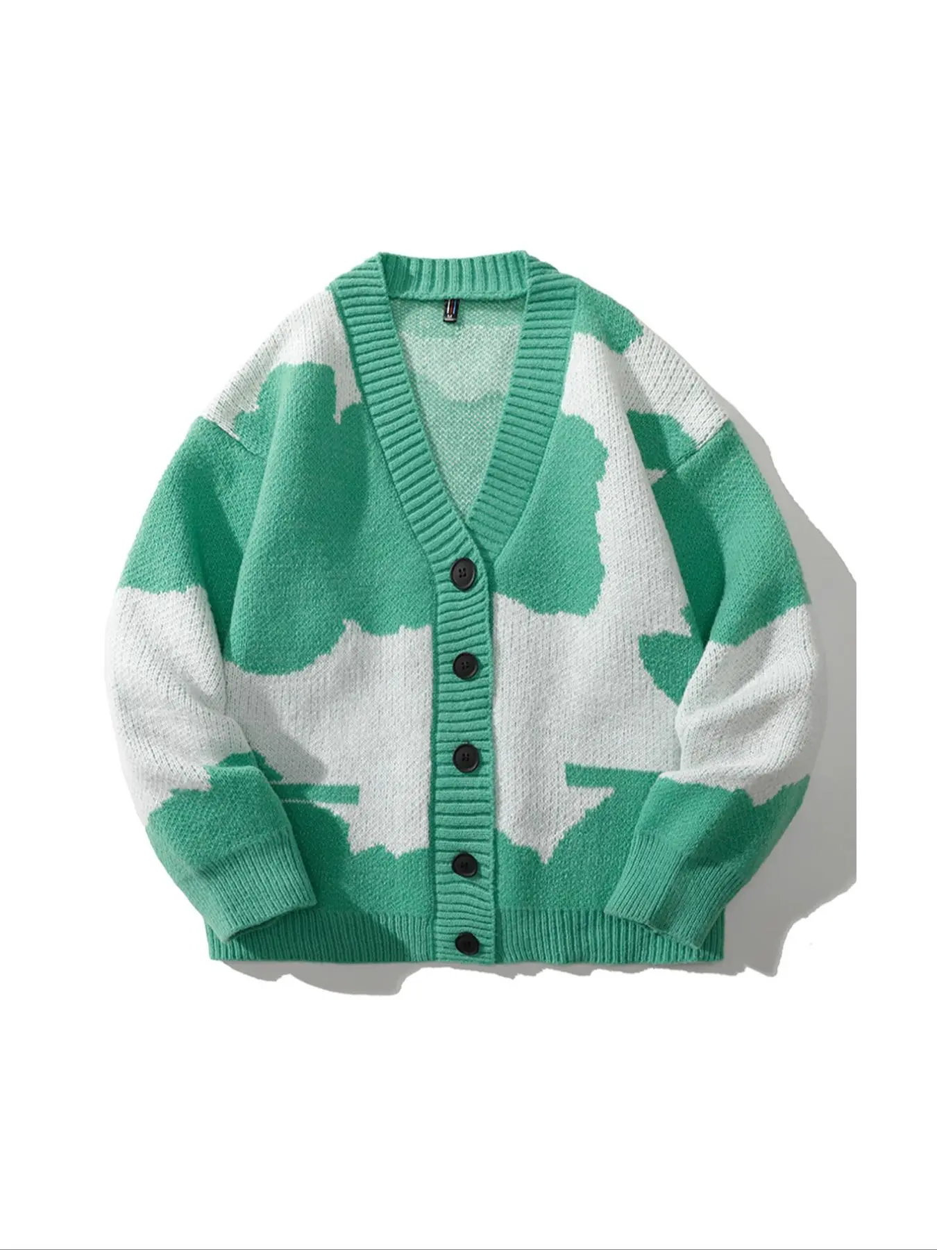 Men's Patchwork Print V Neck Cardigan, Regular Fit Casual Long Sleeve Knitwear for Daily Wear, Men's Knit Clothing for All Seasons