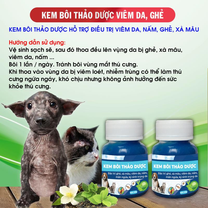 2 Lọ Kem Bôi Thảo Dược Trị Viêm Da, Nấm, Ghẻ, Xà Mâu Chó Mèo