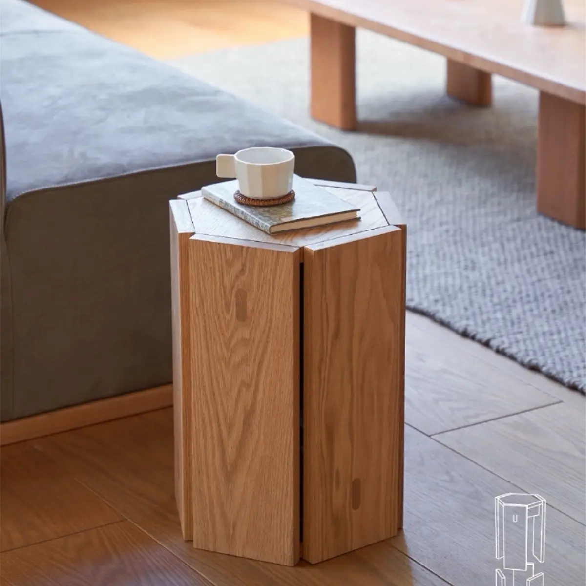 Ghế đẩu xếp gọn hình lục giác bằng gỗ sồi, Ghế đầu decor đẹp