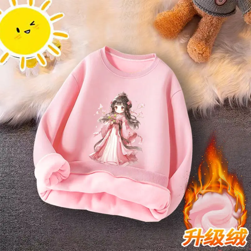 Áo Len Lót Lông Cừu Cho Bé Gái, Bộ Sưu Tập Thu Đông, Lót Lông Cừu Một Lớp, Áo Ấm, Thời Trang, Cho Trẻ Em, Áo Len Cổ Tròn, Quần Áo Mùa Đông Thường Ngày Cho Trẻ Em, Năm 2024
