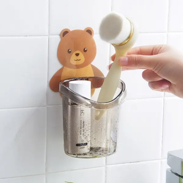 Cốc Bàn Chải Đánh Răng, Treo Tường Phòng Tắm, Để Đựng Đồ Mỹ Phẩm Và Lược Chải Đầu Giường, Kèm Dây Cao Su, Thiết Kế Hình Gấu Kem Đánh Răng, Kệ Ôm