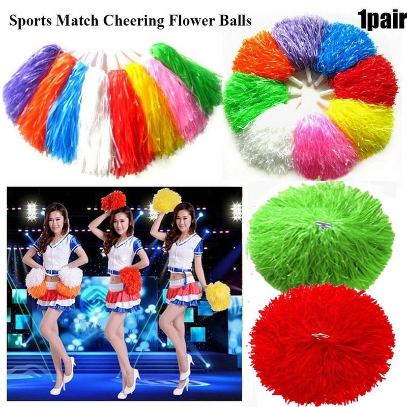 1pair Double hole handle Dress Costume Competition Flower Cheerleading Cheering Ball Cheerleader pompoms Club Sport Supplies Dance Party Decorator 1