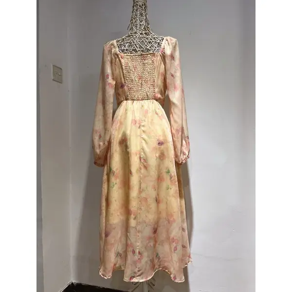 D0860 HAN SO HEE KOREAN STYLE FLORAL VINTAGE MIDI DRESS PANTAI HIJAB SEXY 6