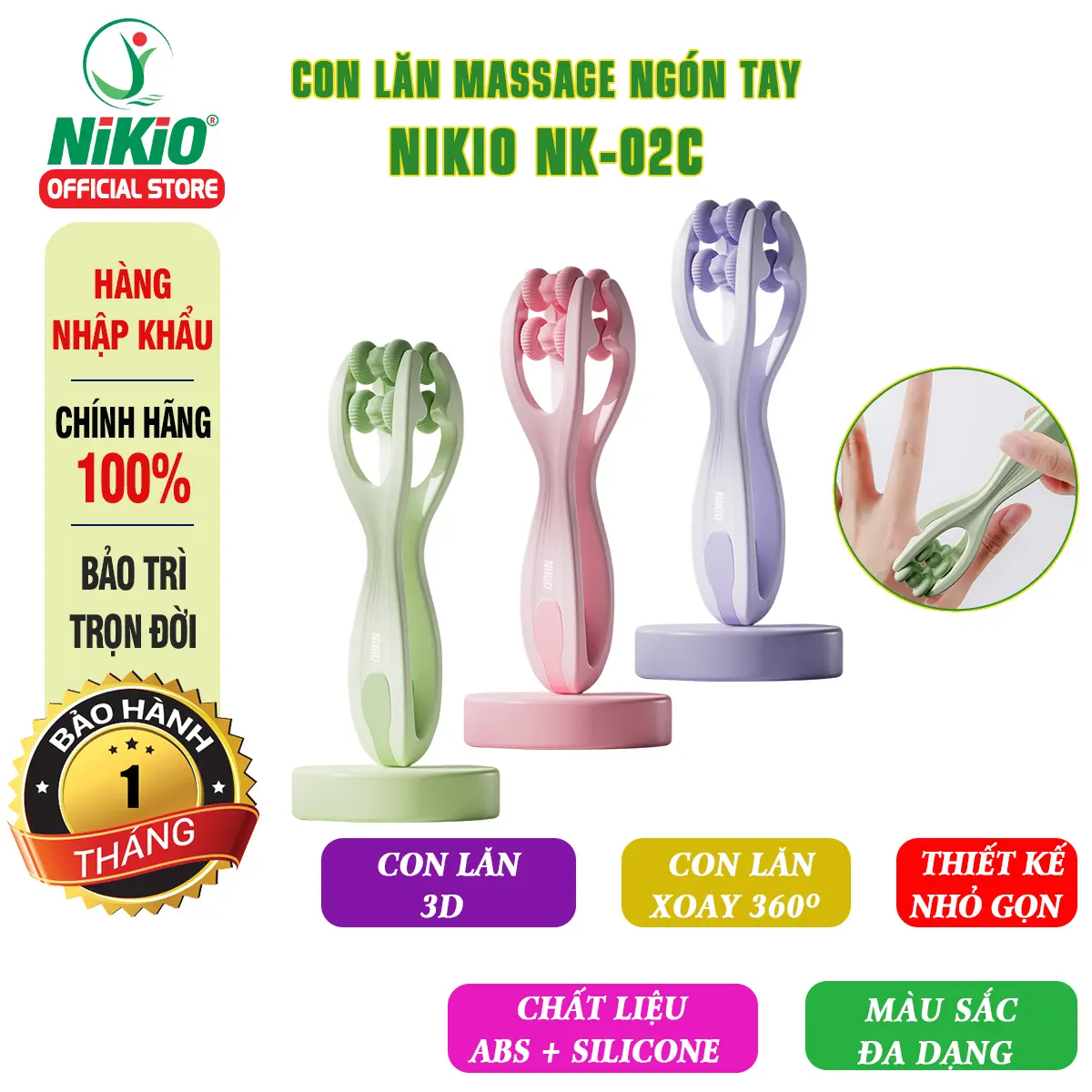 Cây Massage Ngón Tay Nikio NK-02C - Hỗ Trợ Lưu Thông Máu Ngón Tay