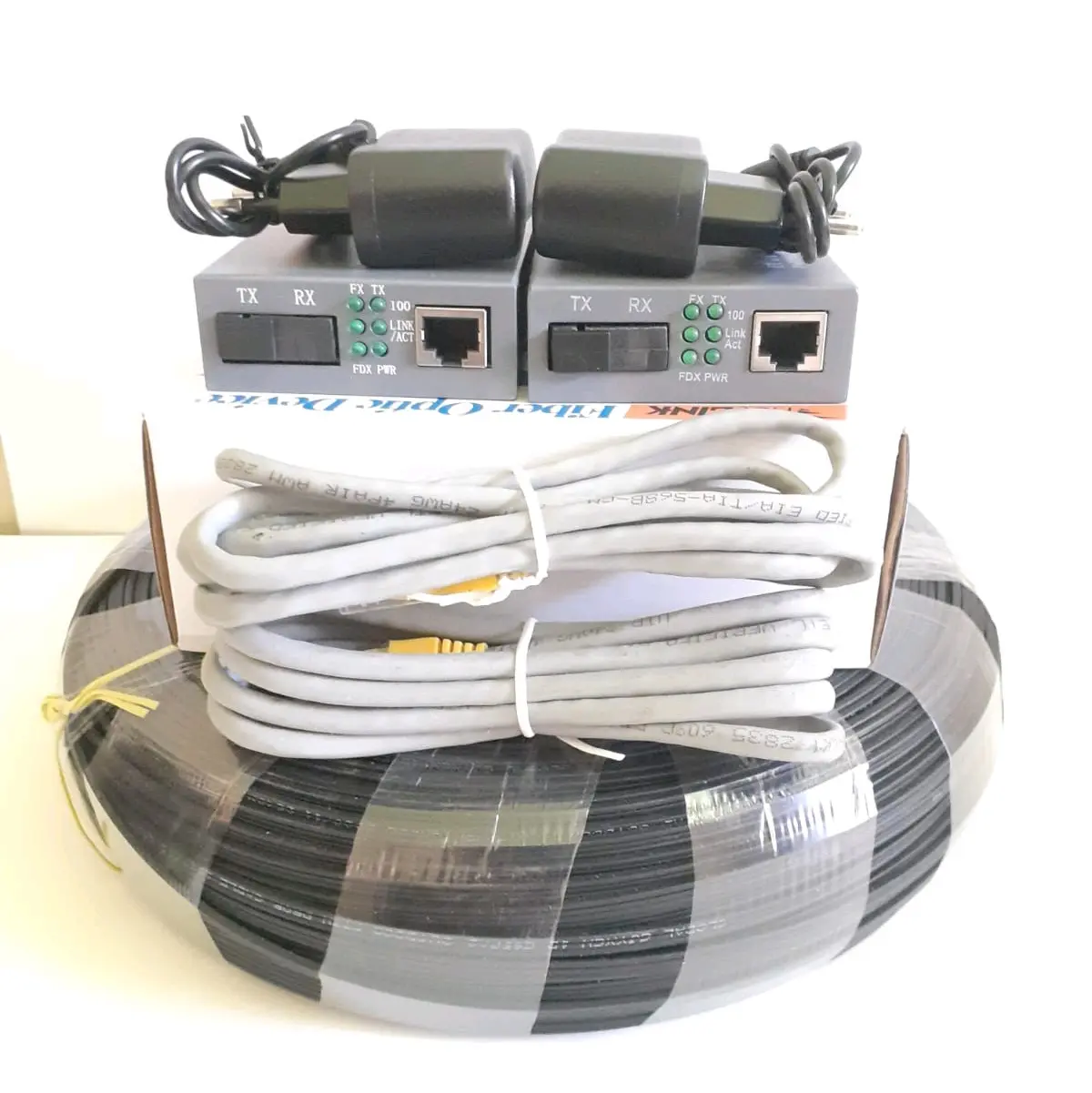 Dropcore Kabel Fiber Optik 50m Fastcon 1 Set Htb Converter Ab Siap Pakai Termasuk Konektor SC UPC Media Converter Dan Adaptor