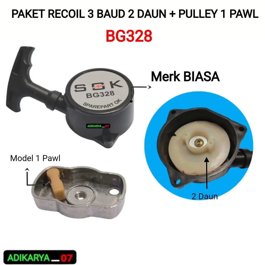 PAKET Recoil 328 + Pulley 1 PAWL Tarikan Engkol Stater 3baut 2daun Mesin Potong Rumput 328 Merk BIASA
