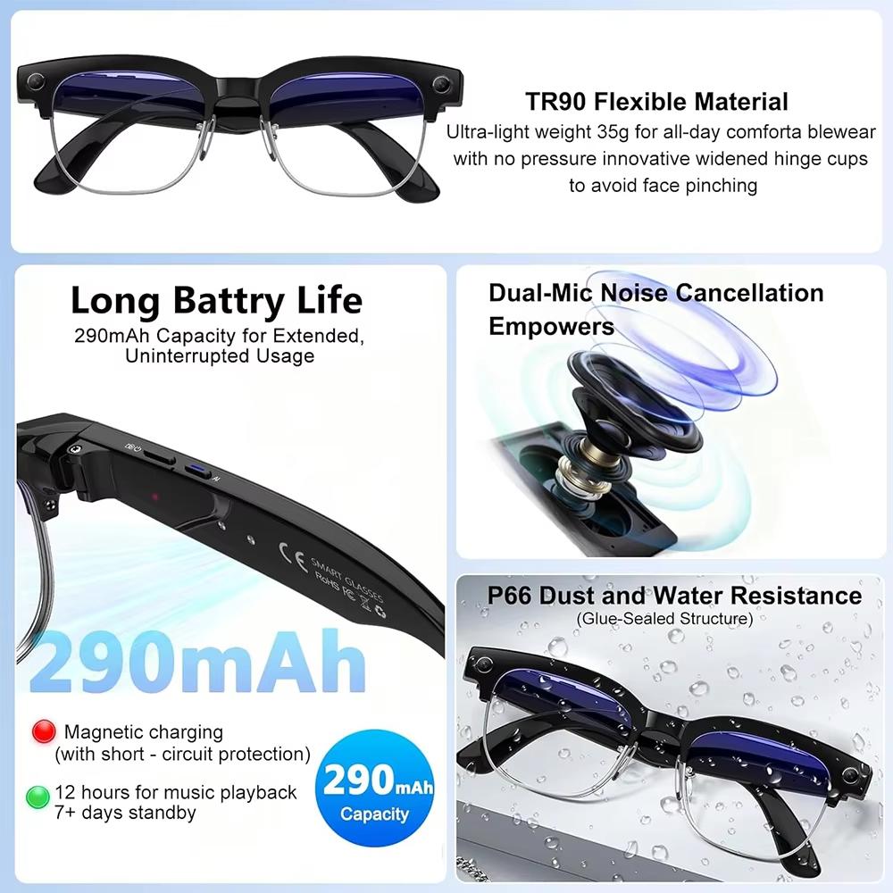2026 New AI Translation Smart Glasses 8MP HD Camera Voice Video Recording 4GB 32GB Photo Recognition BT Call Music Smart Glasses - Image 4