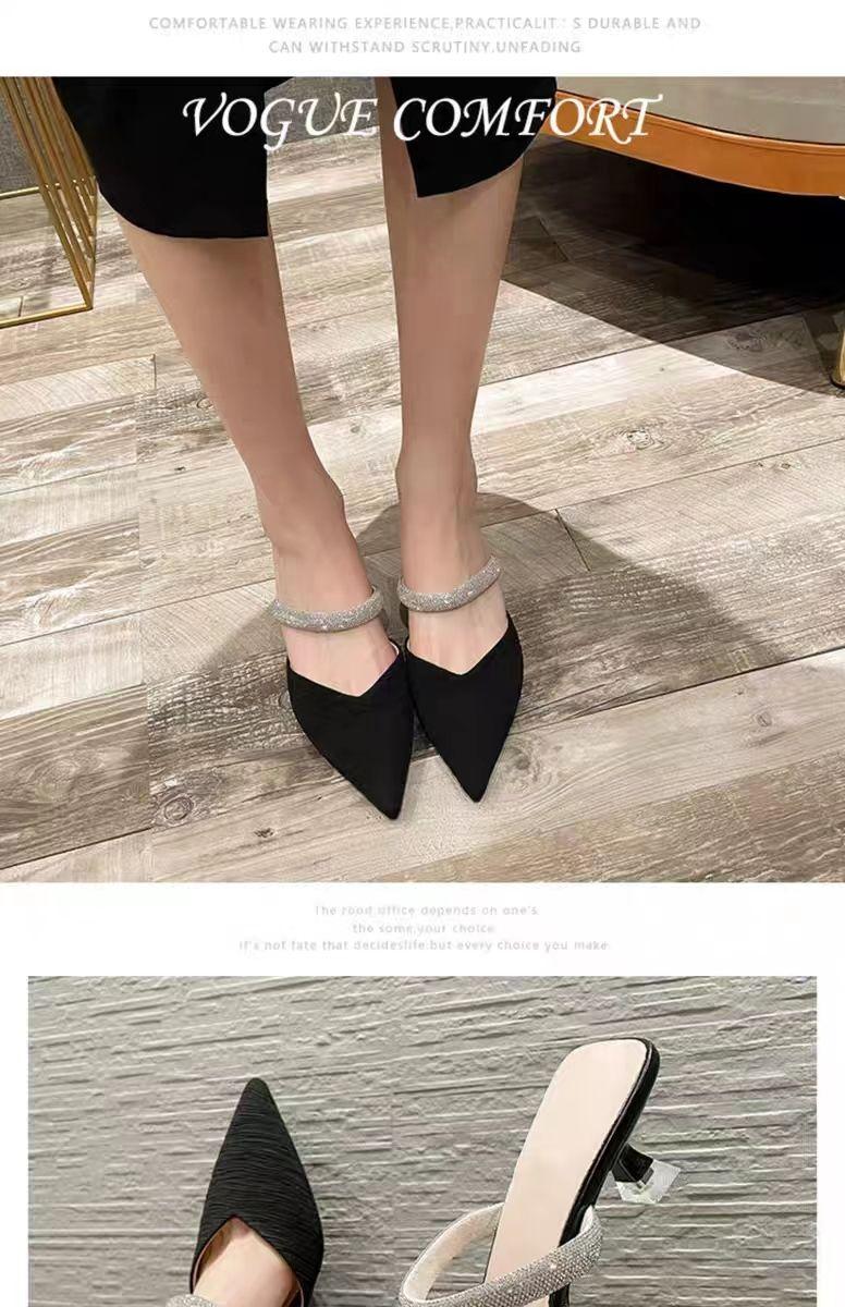 Product Introduction of Dép Bít Mũi Cho Nữ, Bộ Sưu Tập Xuân / Hè Mới 2024, Dây Đeo Đính Đá Giày Cao gót, Gót Nhọn, Thích Hợp Với Váy, Dép Tinh Tế Giày Nữ 12